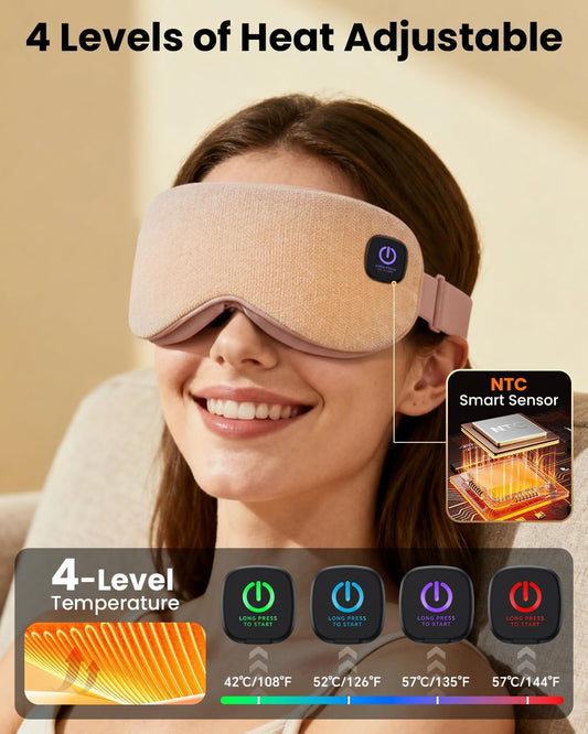 Cordless Heated Eye Mask, Rechargeable Mask with 4 Heat Levels for Dry Eyes