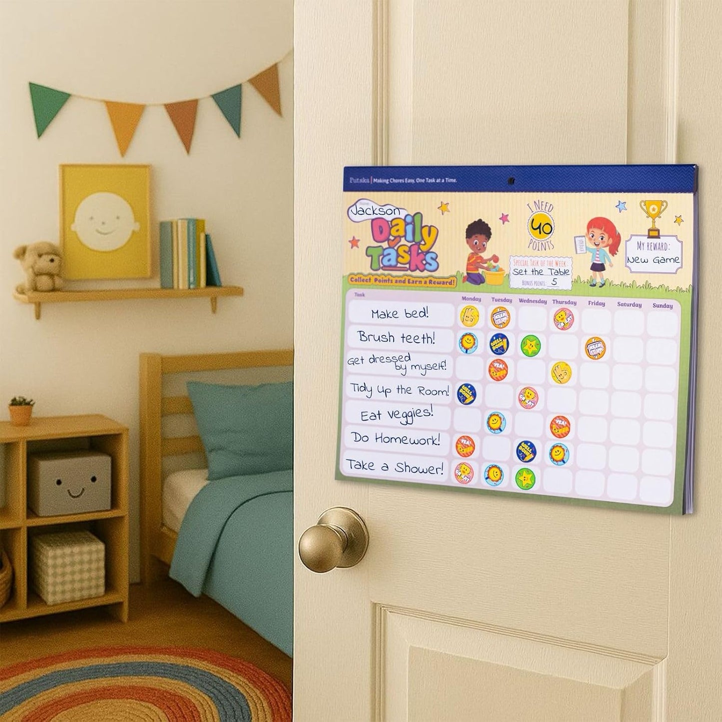 PUTSKA Potty Training and Chore Chart, 26 Boards, 1528 Stickers,Classic
