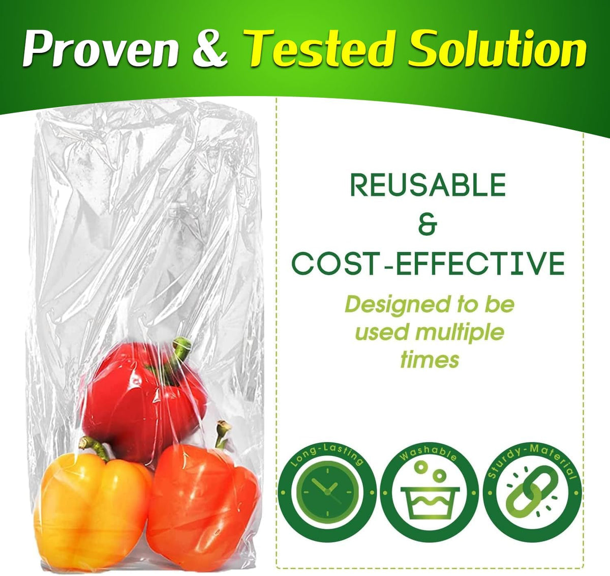 30-Pack (15M, 15L) Reusable Produce Bags for Refrigerator with Twist-Ties
