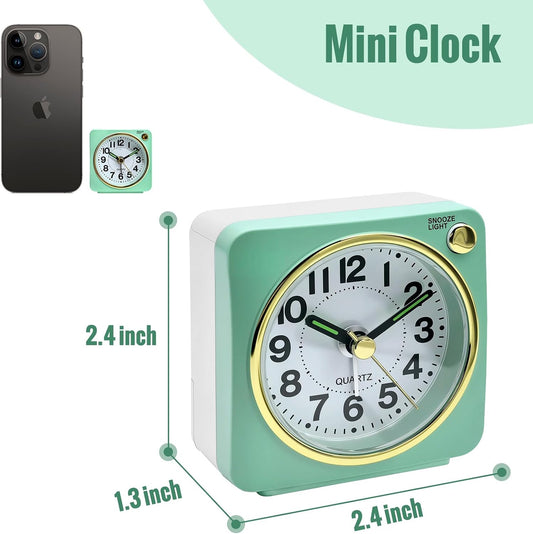 Lamisola Ultra Small Battery Analog Travel Alarm Clock, Retro Bedside Table Clocks for Bedrooms, Desk Clock, Vintage Home Decor for Bathroom Kichen Living Room, Mint