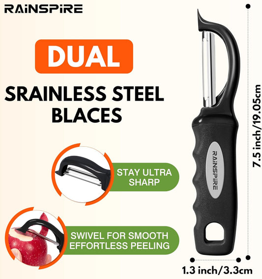 Rainspire Vegetable Peeler Potato Peelers for Kitchen, Sharp Stainless Steel Blades Veggie, Comfortable Handle Fruit Peeler, Carrot Peeler Apple Peeler Dishwasher Safe Black, 1-Pack