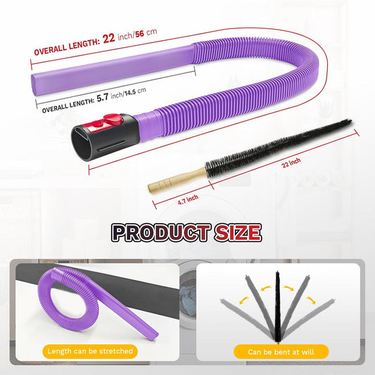 2 Pieces Dryer Vent Cleaner Kit,Lint Brush & Vacuum Hose | Vac Attachment with Flexible Lint Brush & Hose, Fits Most Vac for Dryer Lint Removal, Fire Prevention, Home Appliance Clean