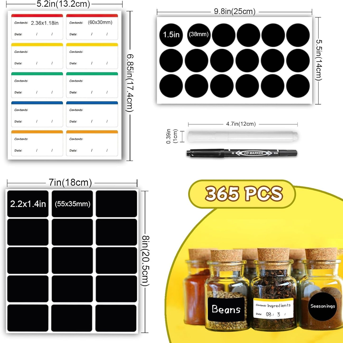 Chalkboard Labels 244 PCS, Waterproof Reusable Blackboard Stickers with 2 Chalk Marker, Erasable Handwritten Stickers or Food Containers, Mason Jars, Pantry, Bottles Storage Bins