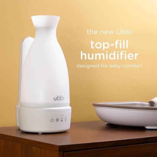 Ubbi Ultrasonic Humidifier, Easy Top-Fill Design | Adjustable Mist Control, Whisper-Quiet 25dB, Soft Night Light Glow for Nursery & Bedroom, Easy to Clean, Auto Shut-Off