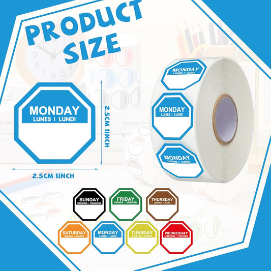 Sayglossy 7000 Pcs Day of Week Label Food Label Monday Through Sunday | Management Inventory Sticker Removable Weekly Self Adhesive Date Dot Sticker for Restaurant Kitchen Container