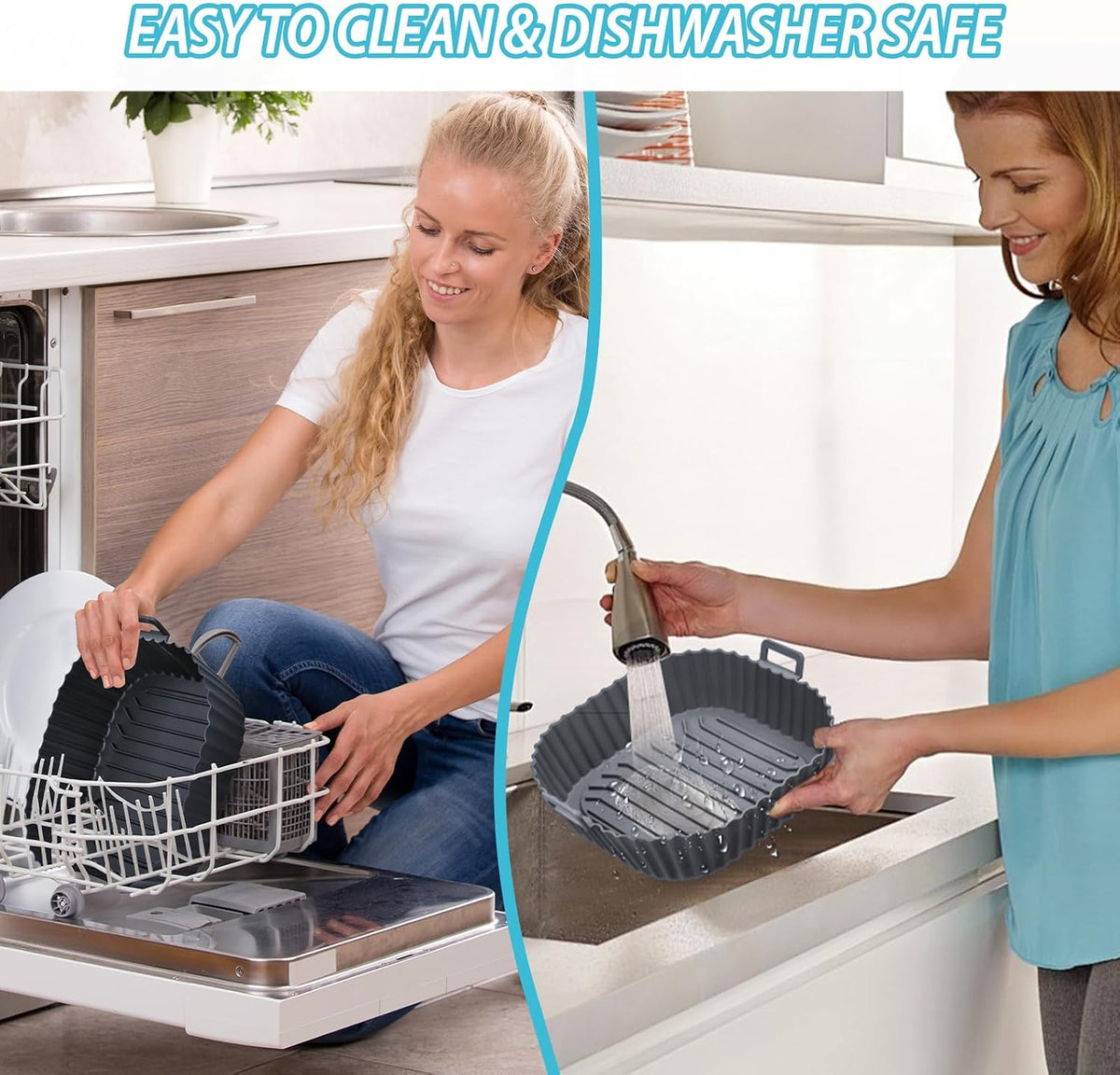 Komzon Silicone Air Fryer Liners Reusable 3 PCS, Airfryer Liners, Silicone Air Fryer Basket Liners Square, Food Grade AirFryer Accessories 4-7 QT, Ktchen Gadgets for Pot Oven Liner Baking Tray Pan