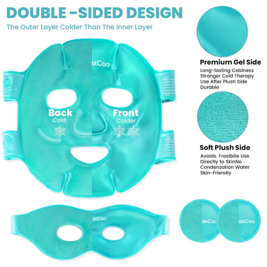RelaxCoo Ice Face Eye Mask for Dark Circles and Puffiness Cold Warm Compress, Gel Cold Cooling Face Mask Package for Women and Men, Migraines, Headache, Stress and Relaxation