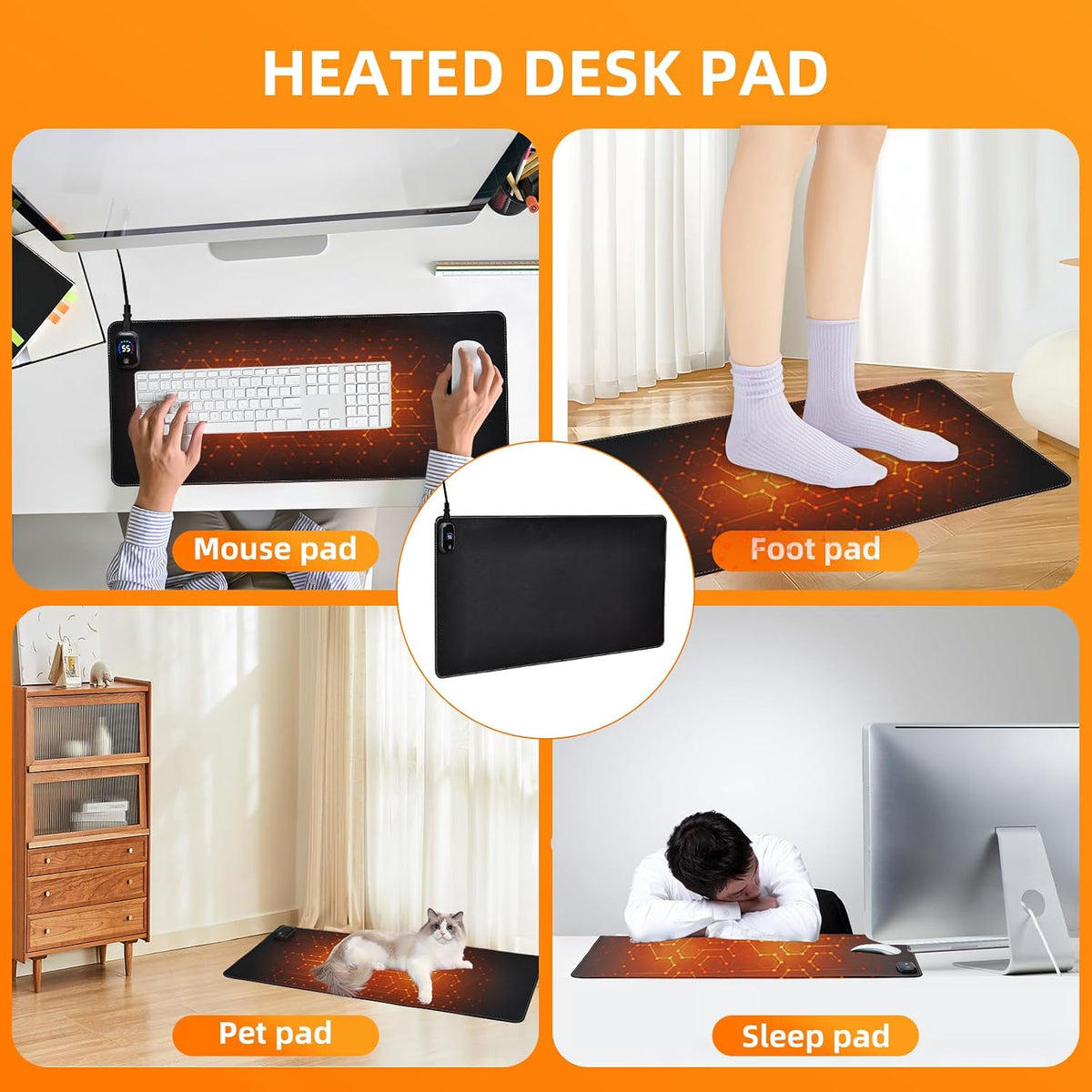 Heated Mouse Pad,Warm Desk Pad with 3 Levels Heating & Timed Auto Shut-Off,PU Leather Heated Desk Pad Foot Warmer Pad for Home Office -31.5 x 13 Inch Black
