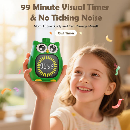 Doli Yearning Visual Timer for Kids, 99 Minute Countdown Timer Pink | Owl Digital Timer for Home School Classroom Supplies Study, Silent Time Management Tool