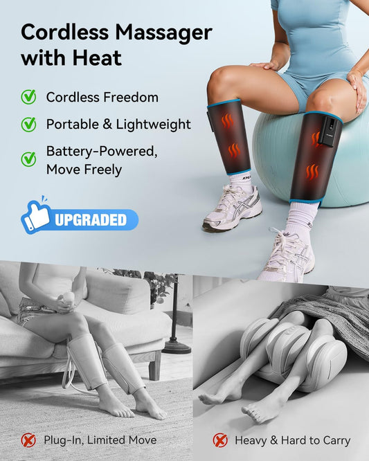 FIT KING Cordless Calf Compression Massager for Circulation and Pain Relief | FSA-HSA, Rechargeable Leg Compression Boots, Edema Relief, Muscle Recovery, 6 Intensities 3 Modes, Gift for Mom Dad Athletes