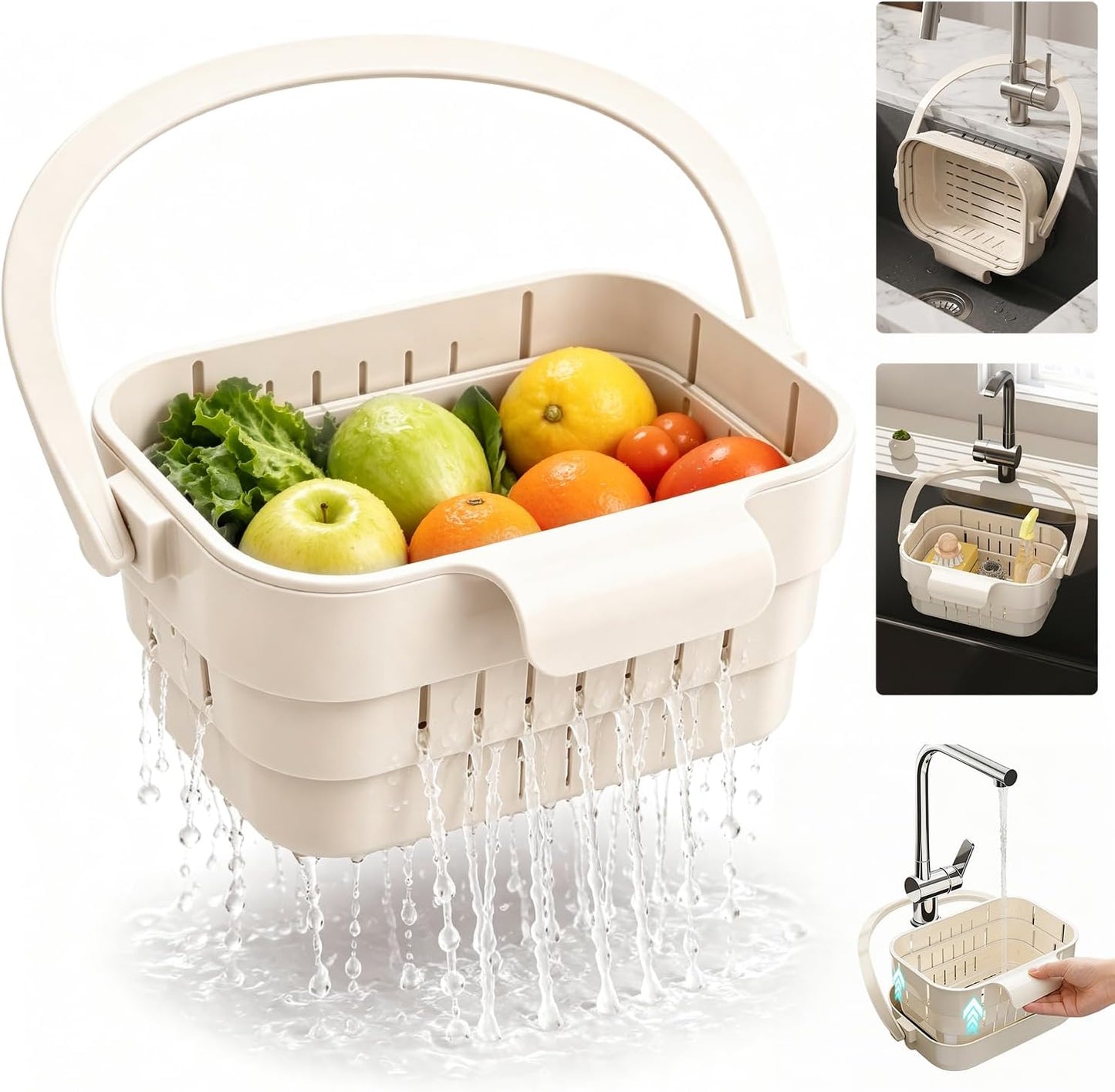 Foldable Hanging Sink Drain Basket, 2026 Upgraded Foldable Kitchen Sink Strainer, Hanging Foldable Fruit and Vegetable Filter Basket, Suitable for Kitchen Sinks, Easy to Store, Space-Saving (green)