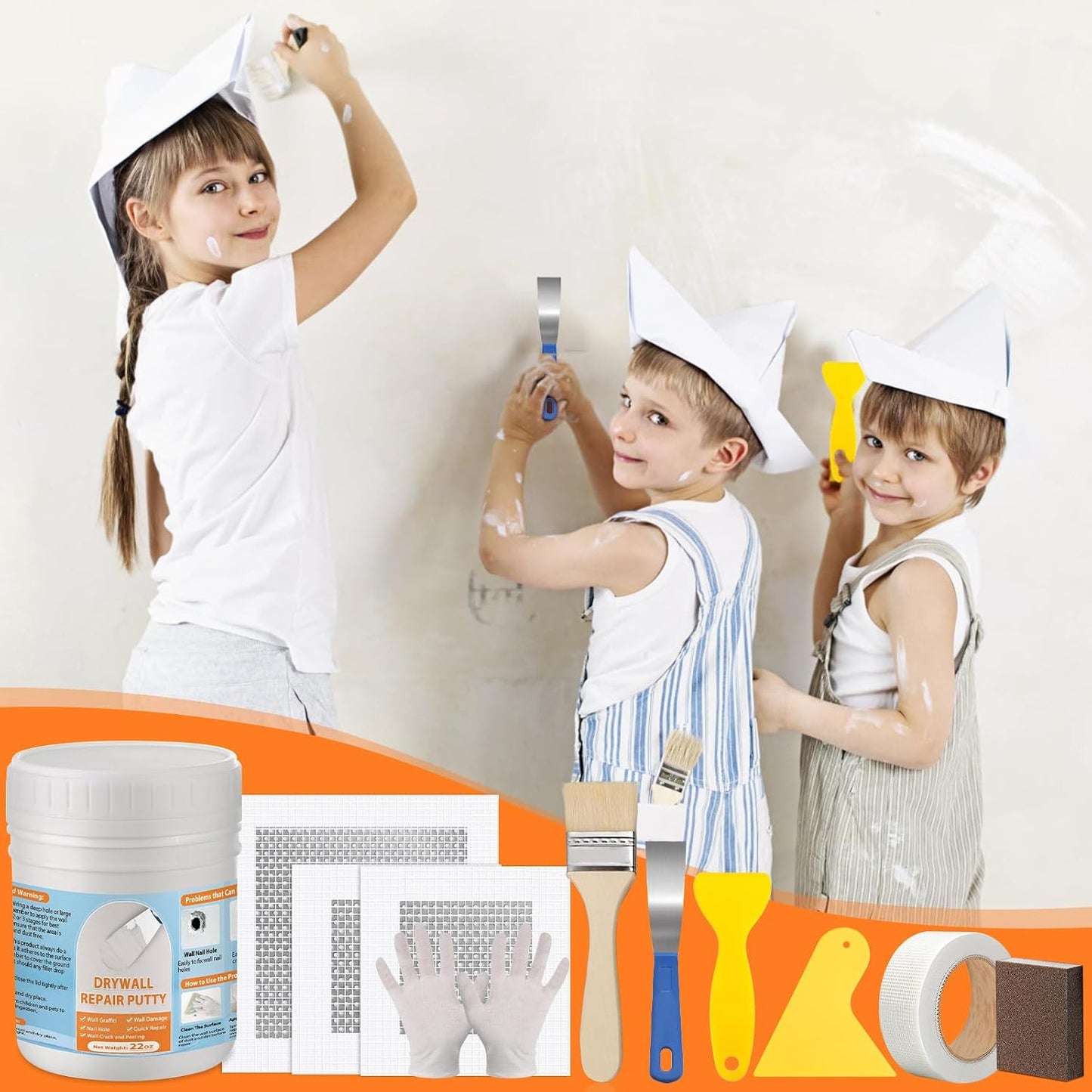 Dry Wall Patch Repair Kit, 22OZ Spackle Wall Repair Paste White Putty with Scraper Mesh Tape, Drywall Hole Repair Patch Kits for Wall Surface Fill Quick & Sheetrock Ceiling Crack Damage Mending