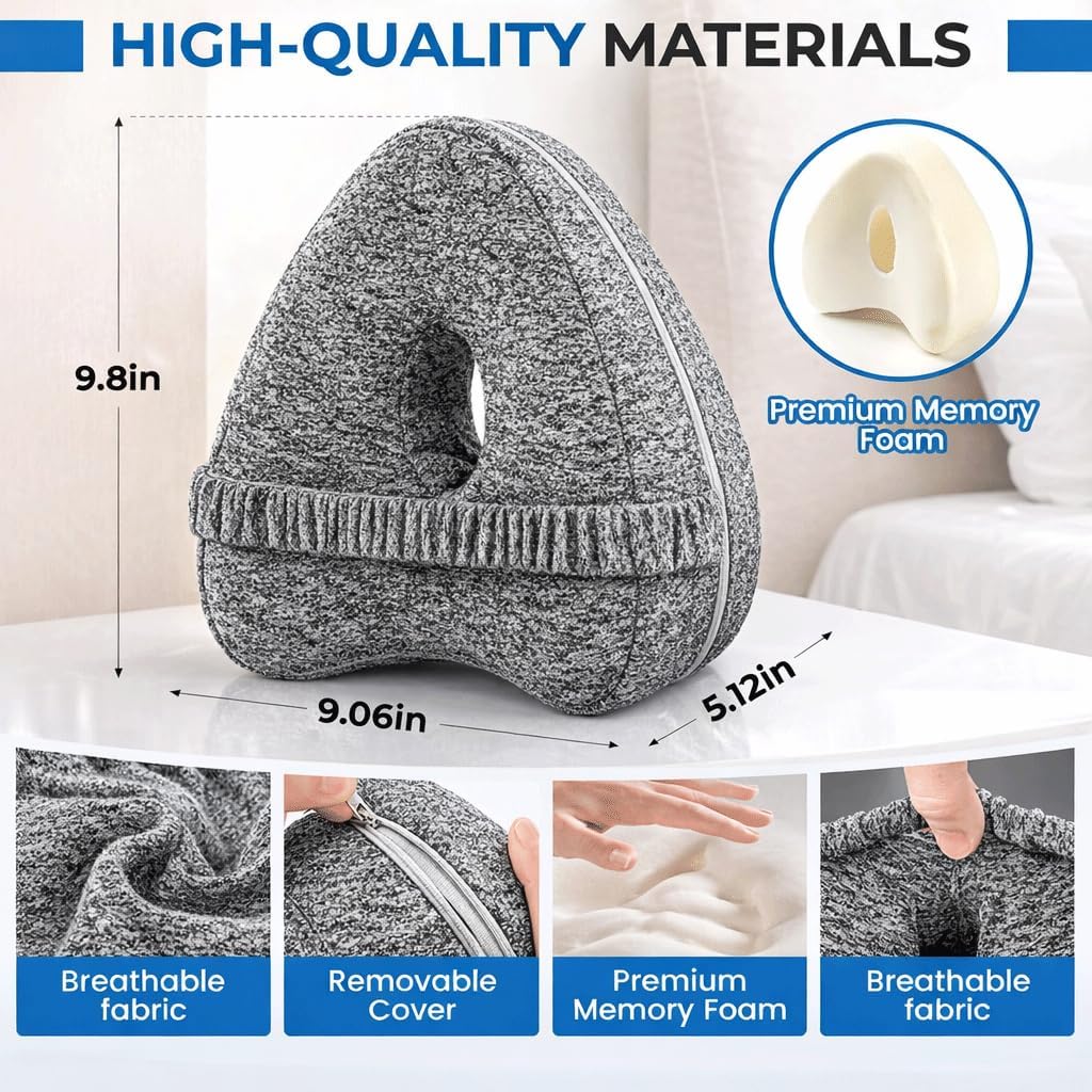 Knee Pillow for Side Sleepers Hip Pain,Alignment Pillows for Side Sleepers with Adjustable Strap,Leg Pillow for Side Sleeping,Shaped Memory Foam Pillows Relieving Leg, Back, Knee (Blue)