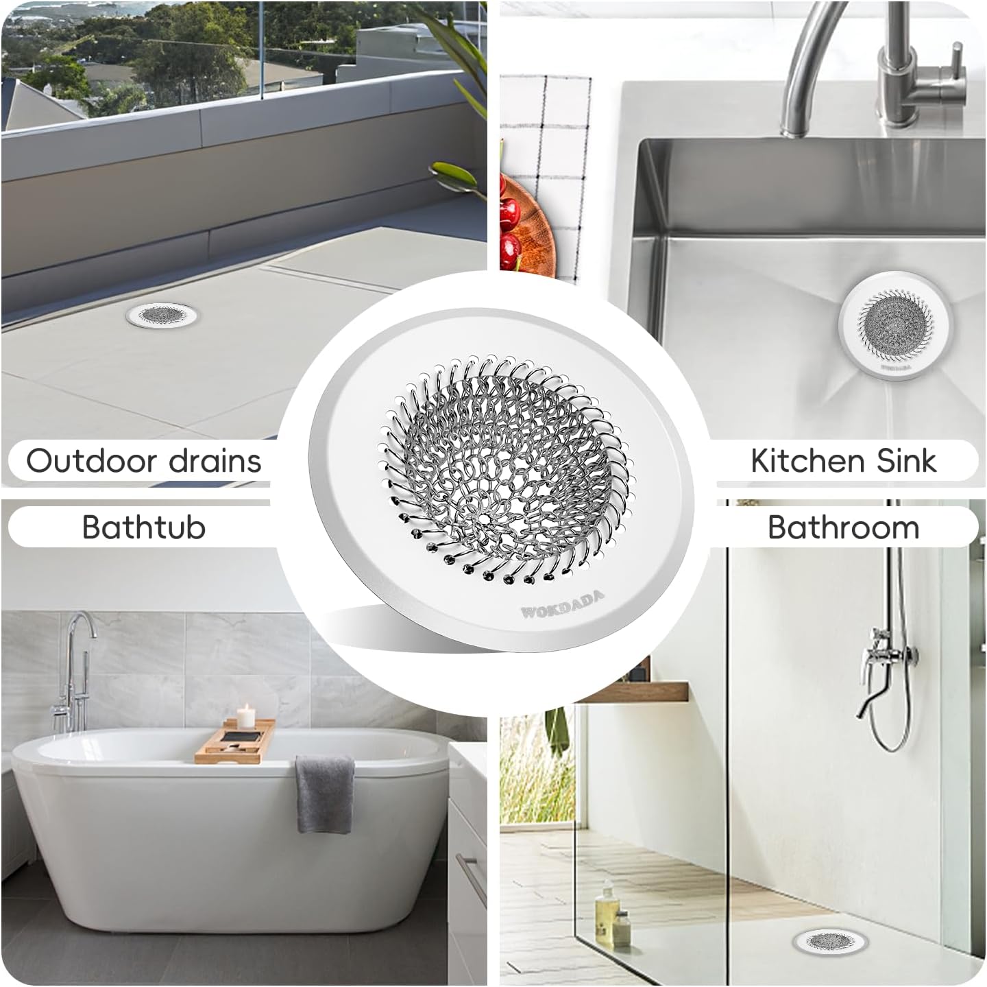 Shower Drain Hair Catcher, Patented Bathtub Drain Cover, Anti-Clog | Reversible Flip Clean, Fast Drainage, Anti-Slip Base, 304 Stainless Steel Chain Mail Mesh, 4.4" for Bathtub & Shower Drains