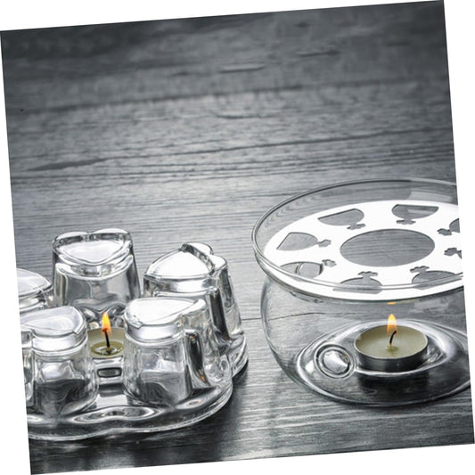 LABRIMP Heart-Shaped Glass Base for Teapot Stylish Insulated Heating Design for Warm Tea Multi-Functional Candle Holder Safe and Elegant Accessory