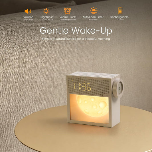 Portable Alarm Clock with Sounds Machine Night Light for Bedroom | 2000mAh, 20 Soothing White noise for Sleep, Digital Alarm Clock with Snooze, Gentle Wake Up Light, Sleep Timer (30-120 min)