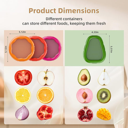 TQRR Avocado Saver and Onion Holder-4Pcs Fruit Fresh Storage Containers | Reusable Silicone, Refrigerator Use, For Fruits & Vegetable Containers, Fits Apples, Lemons, Potatoes, Oranges,Tomatoes