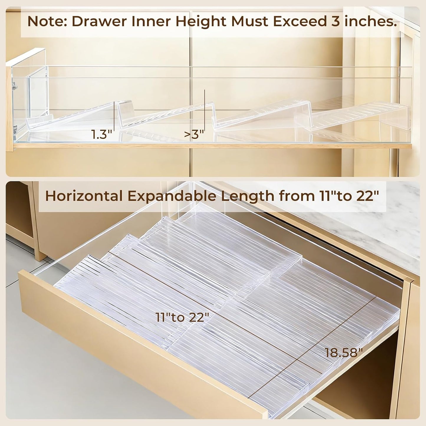UFORU Acrylic Drawer Spice Organizer 4 Pack,Expandable 11‑22" Tray | Clear Tiered Spice Rack for Drawer,Seasoning Organizer,Hold Up to 24 Standard Spice Jars,No Assembly,Jars Not Included
