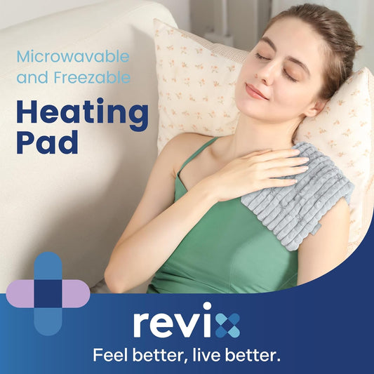 REVIX Microwavable Heating Pad, 8 x 14 Moist Heat Pad, Warm Compress | Flaxseed Microwave Heating Pad, Weighted Hot & Cold Therapy for Neck, Shoulder & Back with Soothing Moist Heat, Gray