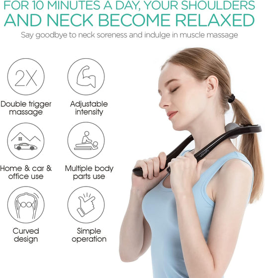 VOYOR Neck Massager Shiatsu Deep Tissue Dual Trigger Point for Pain Relief | Ergonomic Handle Design, Lightweight & Portable, Dual Trigger Points, Shoulder Massager for Office, Home, Car Use MS110