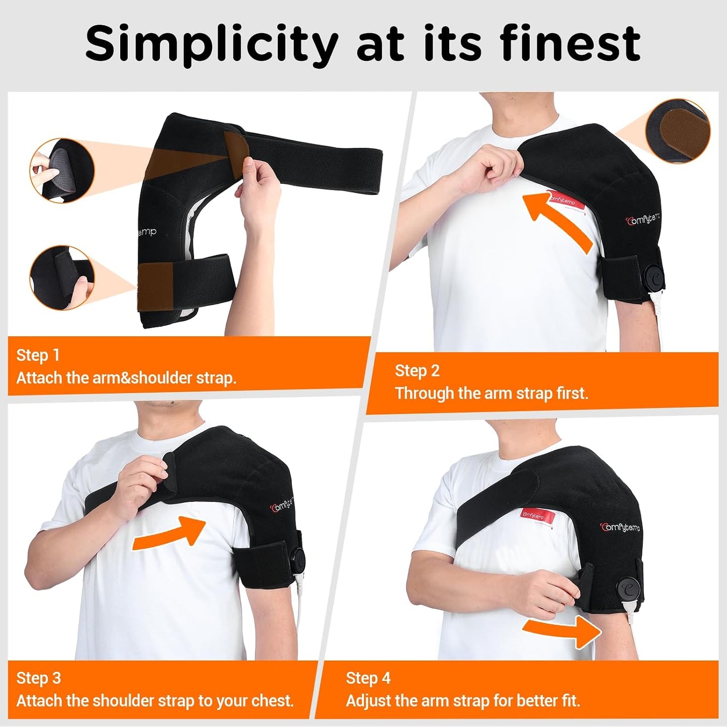 Comfytemp Shoulder Heating Pad for Rotator Cuff, Heating Pad for Shoulders with Brace, Electric Heated Shoulders Wrap for Men Women Mom Dad, 3 Heat Settings, 2H Auto-Off (S/M)