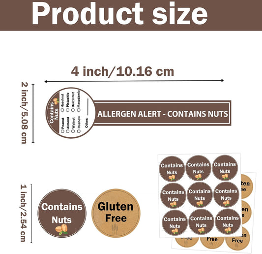 2 x4 Inch Tamper Food Allergy Nuts Stickers Contains Nuts Labels Total 460 Pcs Allergies Food Rotation Advisory Circle Dots for Grocery Stores,Food Packaging