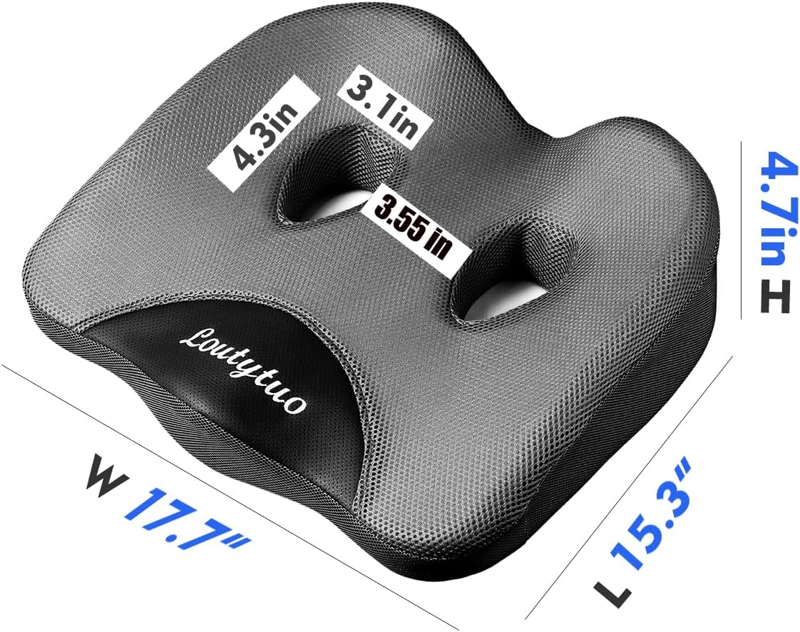 LOUTYTUO Seat Cushion Pillow,100% Memory Foam and Washable Cover,for Office Chair,Car Seat and Wheelchair, Soft Support Seat Cushion