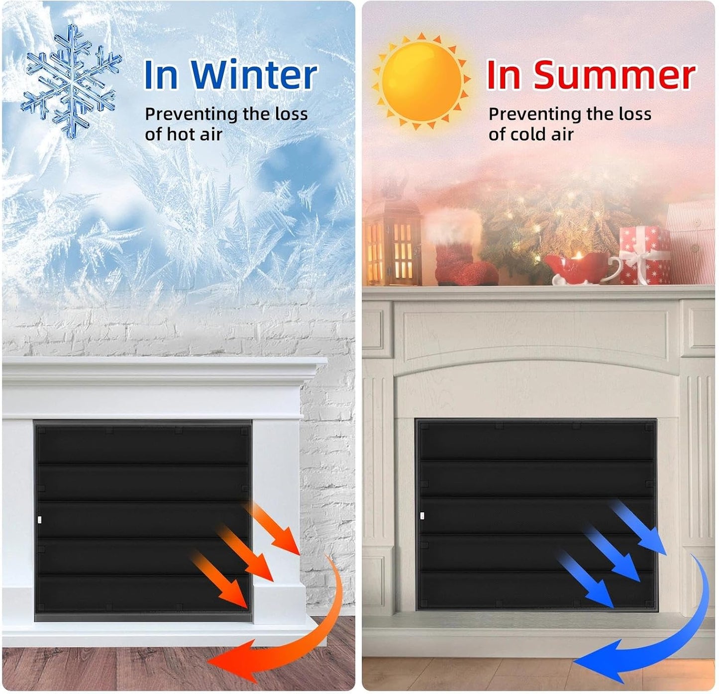 Magnetic Fireplace Draft Stopper Cover 39" x 32" - Indoor Winter Insulation Blanket to Block Cold Air & Heat Loss - Fits Metal Frames Only (NOT for Brick/Stone)