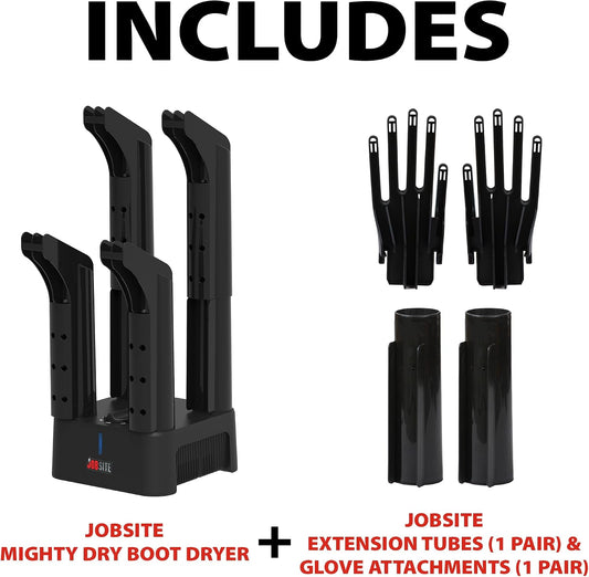 JobSite Boots Dryer & Glove Dryer - Mighty Dry Boot Dryer with Heat Blower Fan & Glove Attachments - Fast Glove & Shoe Dryer - Helps Reduce Odor