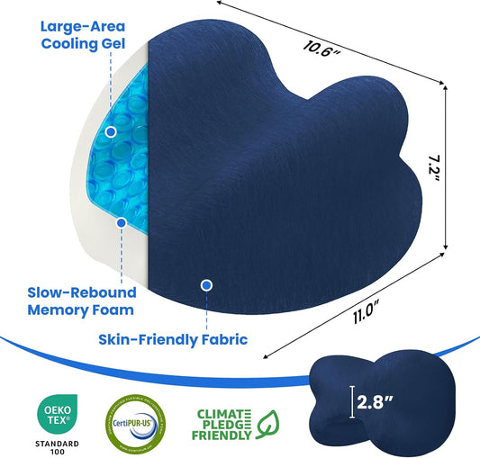 Knee Pillow for Side Sleepers, Cooling Gel Memory Foam, Grey | Leg Pillow for Side Sleeping, Heart-Shaped Between Legs Cushion for Sciatica, Lower Back, Hip and Joint Pressure Relief