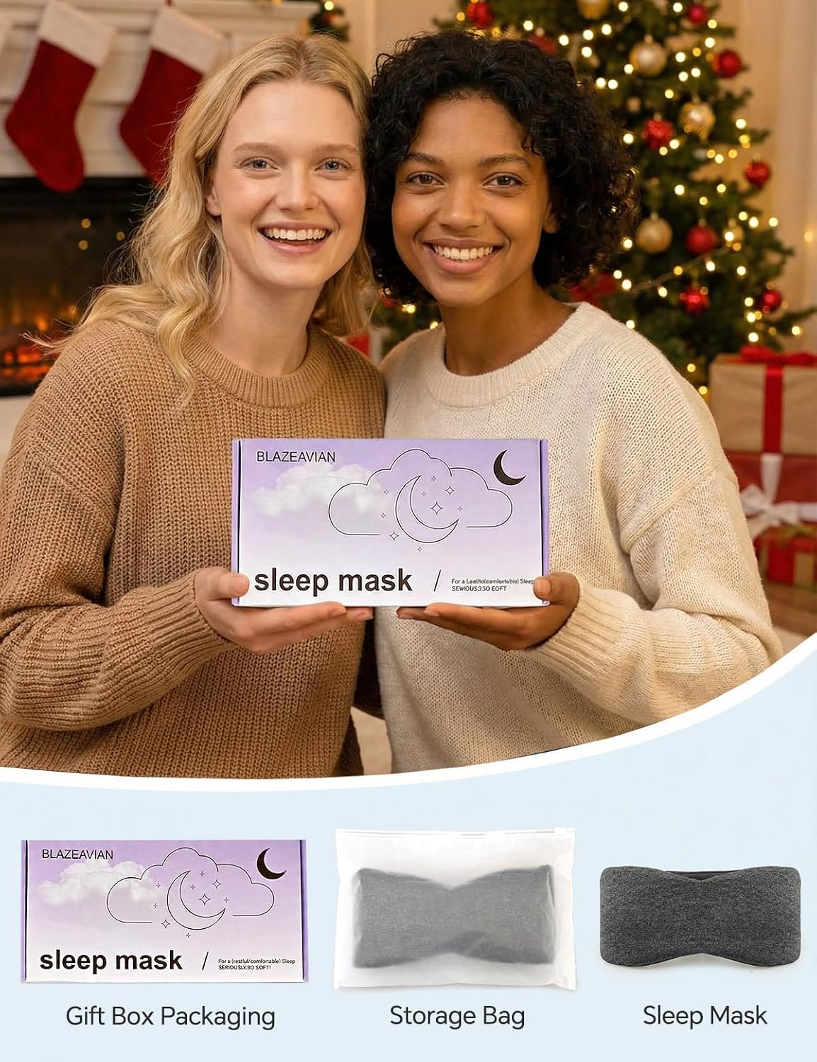 Sleep Mask for Women and Men, Soft Modal Blackout Eye Mask with Ear Coverage, Zero Pressure Blindfold for Side Sleepers, Adjustable Strap, Travel Essentials