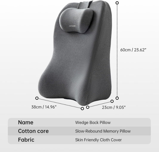 xiaomubiao Reading Pillow, Lumbar Support Pillow for Couch, Sofa Bed Support, Bed Pillow for Sitting up,Ergonomic Memory Foam Pillow for Acid Reflux & Back Discomfort, with Removable Cover Gray