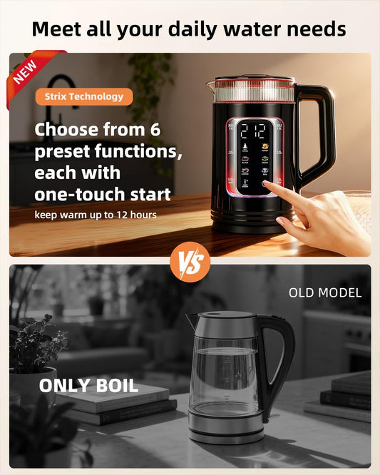 Electric Kettle with Temperature Control, Smart Glass Water Boiler for Tea, Coffee & Boiling, Automatic Shut-Off, 12-Hour Keep Warm & 6 Presets with One-Touch