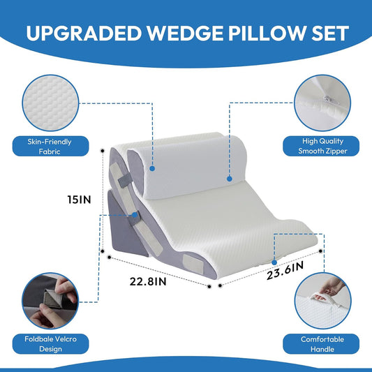 Ahpmeoa Wedge Pillow Set for After Surgery, Back Pillow for Bed Sitting up, 10-in-1 Foam Wedge Pillow for Acid Reflux & Back Pain Relief, Post Surgery Pillow for GERD & Snoring, White
