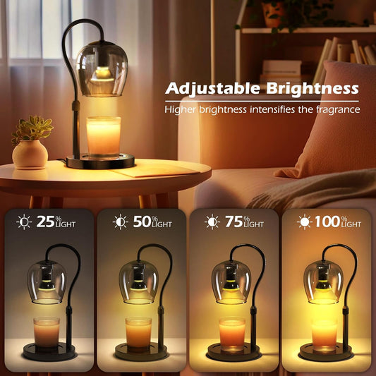 Candle Warmer Lamp with Timer & 4-Level Dimmer, Modern Decor | Flameless Electric Wax Warmer for Jar Candles, Includes 2 Bulbs, Black, Home Decor Gift for Men & Women, Housewarming