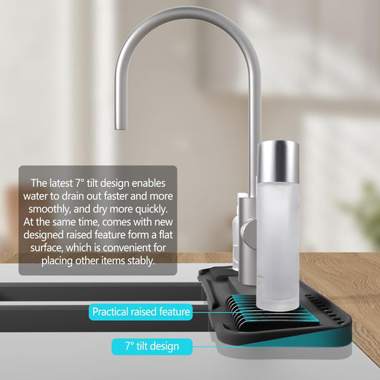 Kitchen Faucet Mat, DK-SIMINA Silicone Faucet Mat Silicone Faucet Drip Catcher with Cuttable Circular Central for Kitchen Sink, Tailor-Made for Faucets with Deck Plate【Black】