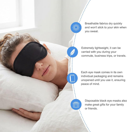 Bulk Sleep Masks, Black Eye Masks in Bulk, Featuring Elastic Straps and A Nose Bridge Design, Individually Packaged, Ideal for Travel Sleep and Quick Naps (100-PACK)
