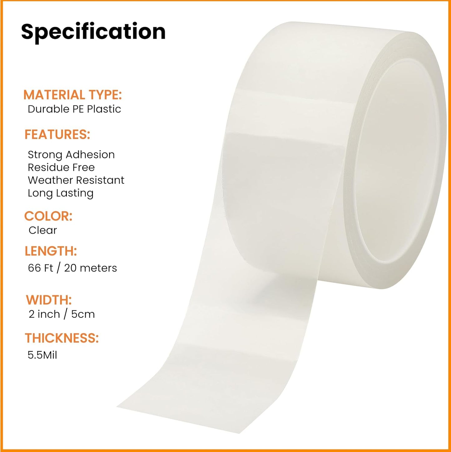 Transparent Window Weather Sealing Tape, 2 Rolls of 1.18-Inch x 33 Feet, Clear Window Draft Isolation Sealing Film Tape, Window Draft Stopper for Drafty Windows, No Residue