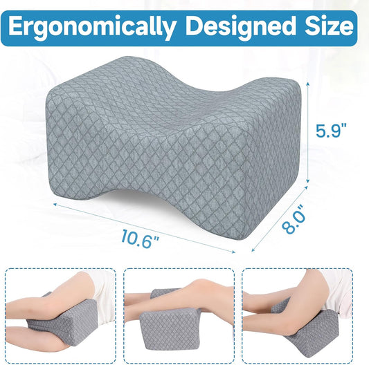 SweetSlubr Memory Foam Knee Pillow for Side Sleepers, Leg Pillow, White | Support Leg Pillows for Side Sleeping Soothing Relief, Smooth Spine Alignment Pillow for Hip, Sciatica, Knee, Joints Pain