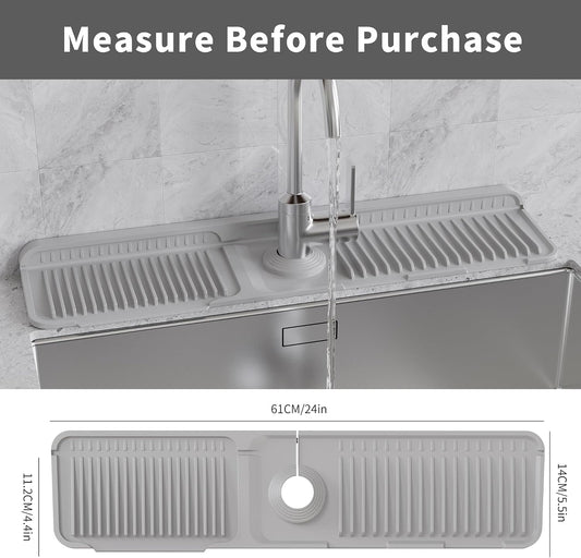 WAFT YEARN 24X5 Inch Silicone Durable Faucet Mat Kitchen Sink Splash Guard Draining Protector Tray Liner Absorbent Protective Counter Accessories For Sink Kitchen Bathroom Laundry Room Bar & RV Grey