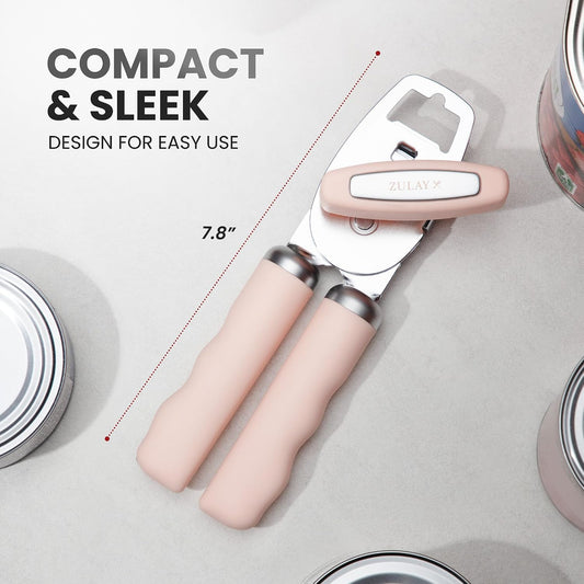 Zulay Kitchen Heavy Duty Stainless Steel Can Opener Manual with Bottle Opener - Rust Proof Manual Can Opener With Turn Knob & Comfy Soft Grip Handles - Black - Colors B
