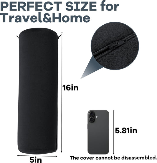ROYALAY Neck Pillow for Sleeping Round Roll Pillow Including 2 Pack Half Moon Cervical Pillow, Foam Roll Pillow for Pain Reduce, Washable Bolster Pillow for Head Neck Back and Legs, Black