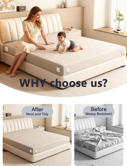 Bed Sheet Holders for Corners, 4-Pack Fitted Sheet Holder Keep Sheets Firm,Fits Any Size Mattress-No More Shifting Bedding