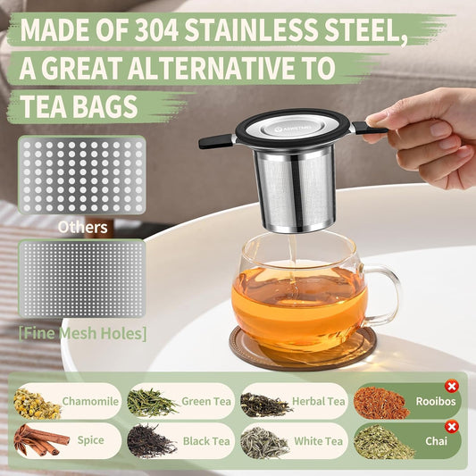 Large Tea Infuser Strainers, Stainless Steel, 1PC | Loose Leaf Tea Strainer Stepper, Heat Proof Double Handles, Extra Fine Mesh Ball Infusers, Diffuser Holder Filter for Mugs