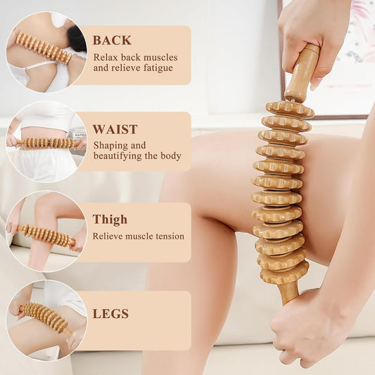 Xokocli Cellulite Massage Tool Wood Therapy Massage Tools Fascia Blaster Cellulite Roller Lymphatic Drainage Massager Deep Tissue Massage Stick for Legs Thighs Muscle Relief Recovery(White 12-Wheel)