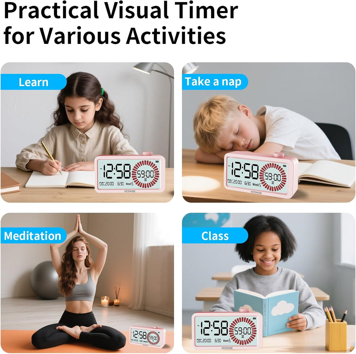 Visual Timer for Kids and Adults with Alarm Clock,LCD Digital 60-Minute Countdown Timer Time Management Tool for Home, School, or Work