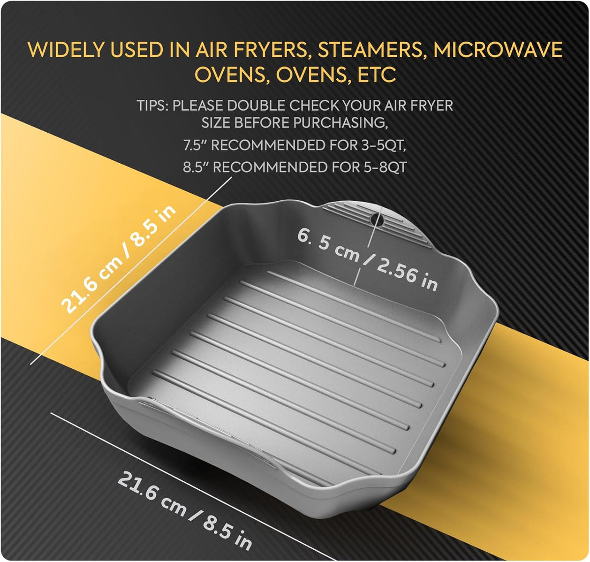 Reusable Silicone Air Fryer Liners Set, 7.5" Square Liners for 4-7QT Air Fryer Tray Baking Oven, Handles & Holes, by Zip Standing