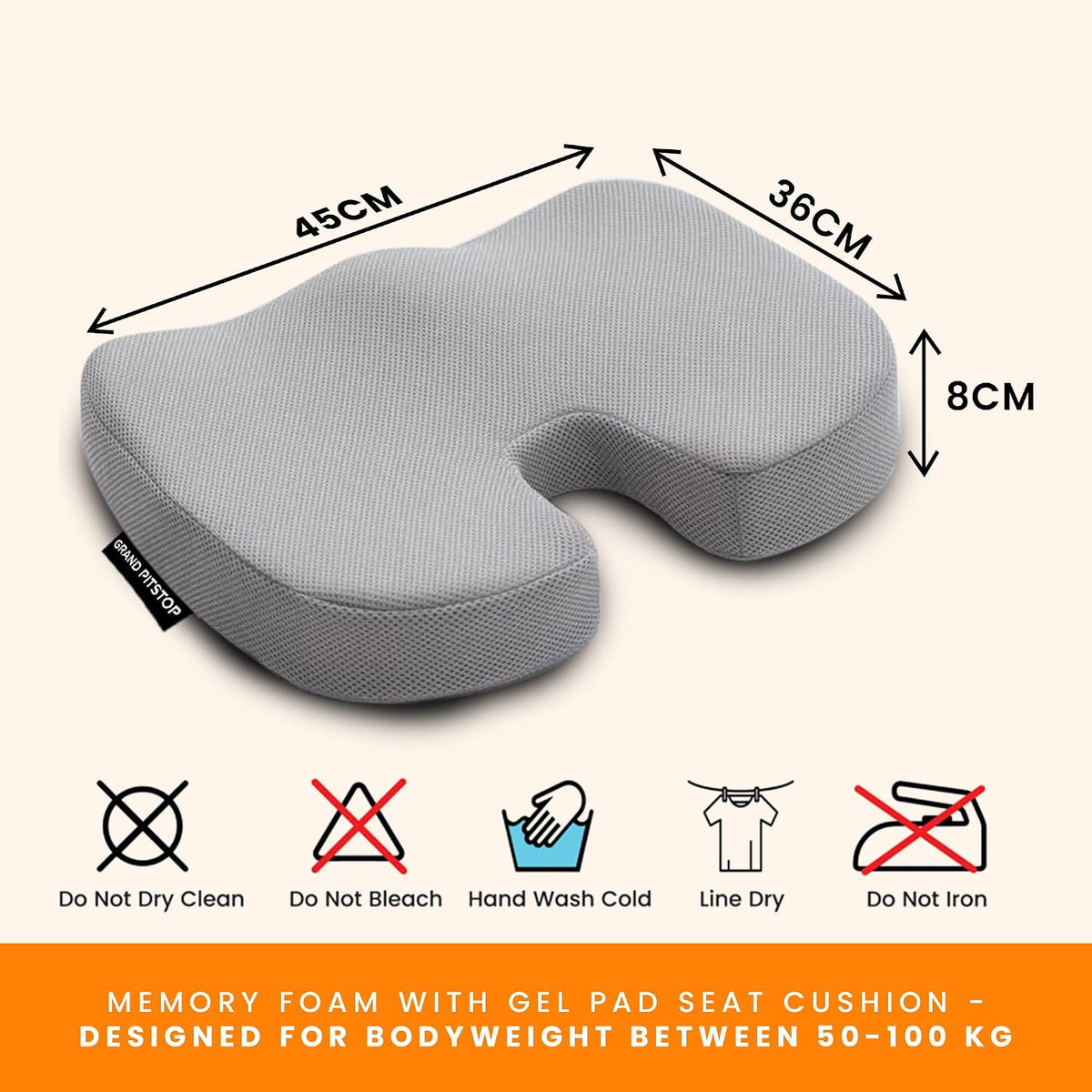 GRAND PITSTOP Seat Cushion Doctors Recommended - Premium Gel & Memory Foam Office Chair Cushion for Car, Airplane- Butt Pillow for Long Sitting Hip & Sciatica Pain Relief - Coccyx,Tailbone (Black)
