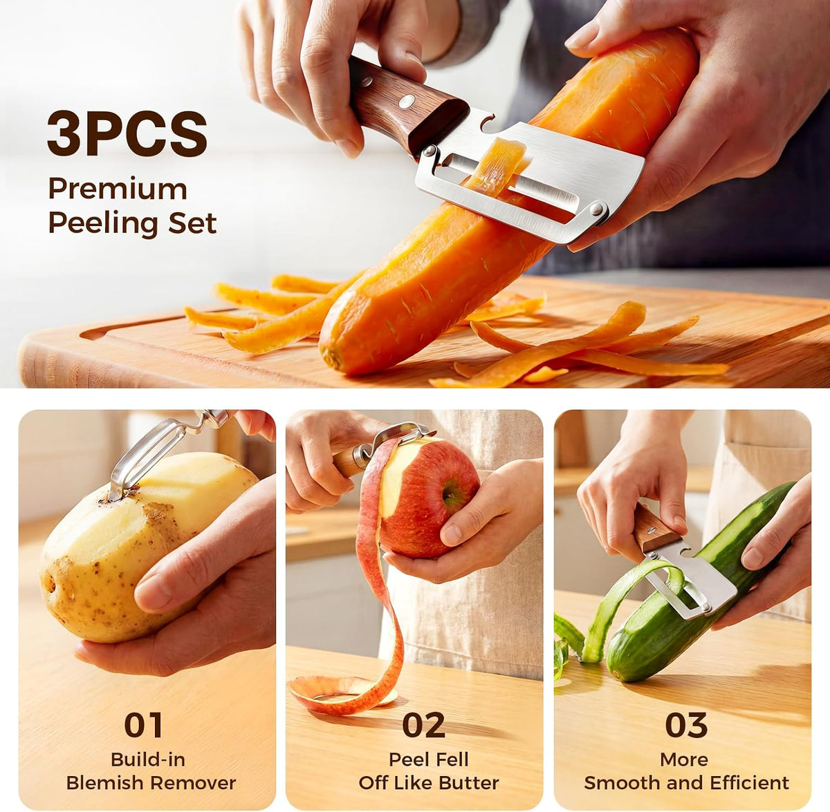 3-Pack Multi-Functional Vegetable Peeler for Kitchen Fruit Potato