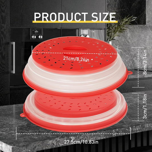 2 Pack Collapsible Microwave Splatter Cover, Red & Grey